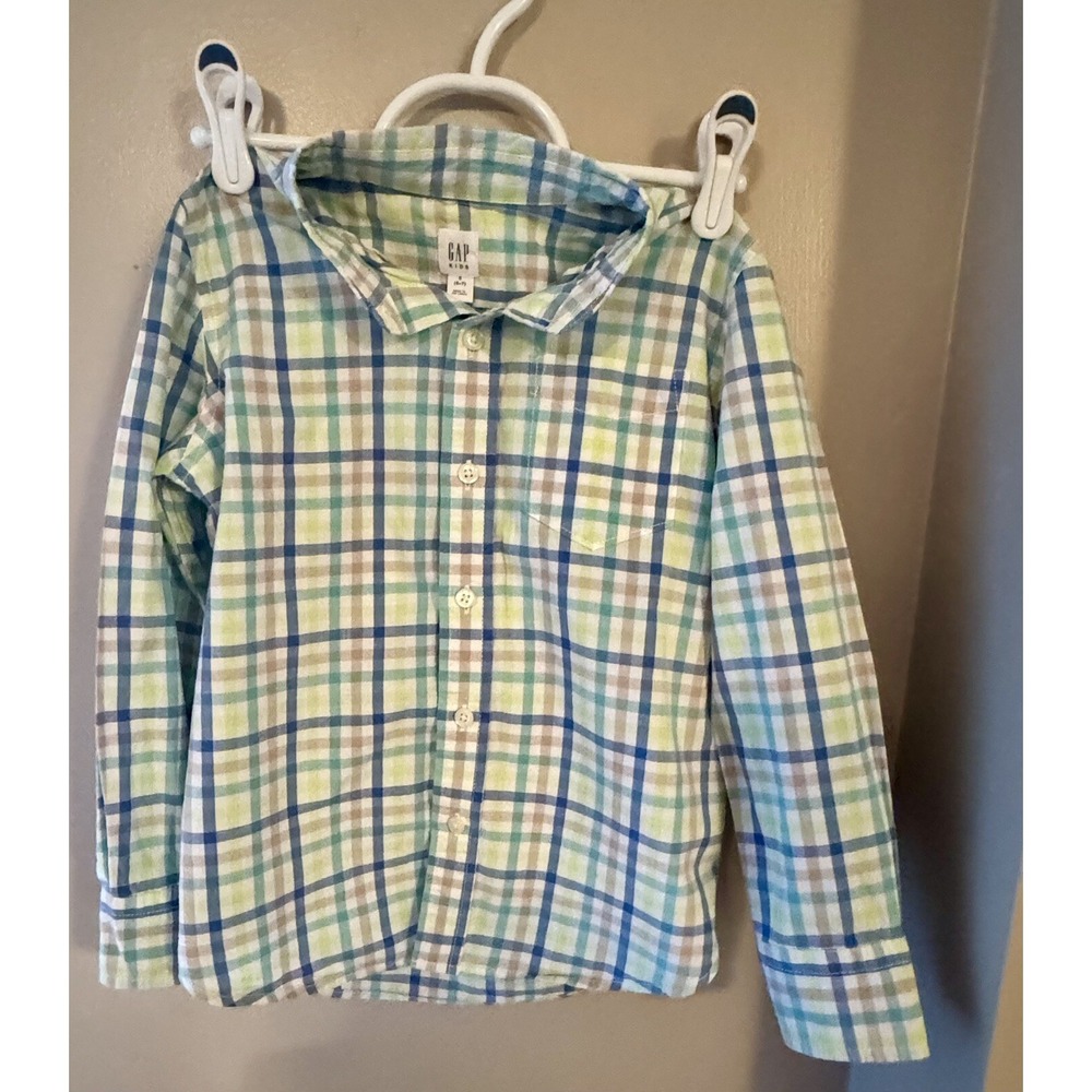 Boys'‎ GAP Long Sleeve Button Down Shirt Size Small (6-7) Plaid Blue